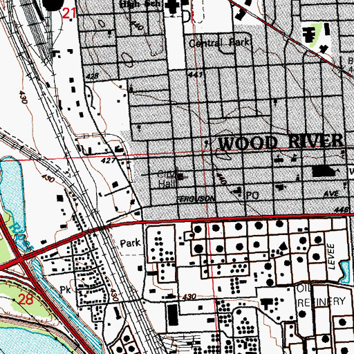 Topographic Map of Wood River City Hall, IL