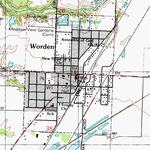 Topographic Map of Worden High School, IL