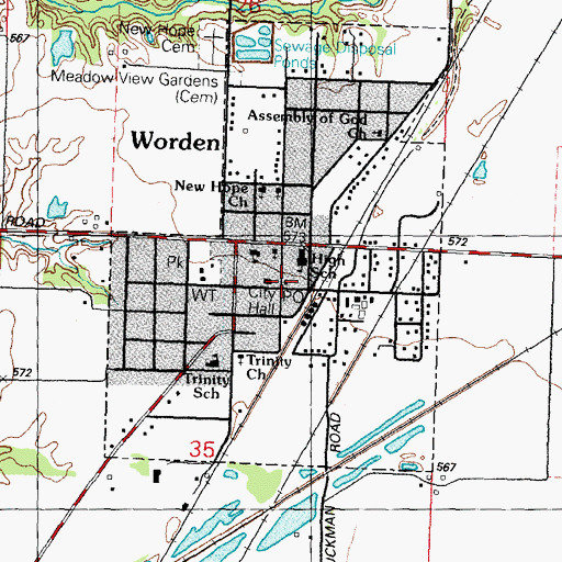 Topographic Map of Worden Post Office, IL