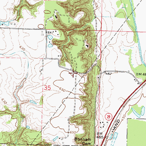 Topographic Map of Bonham School (historical), IL