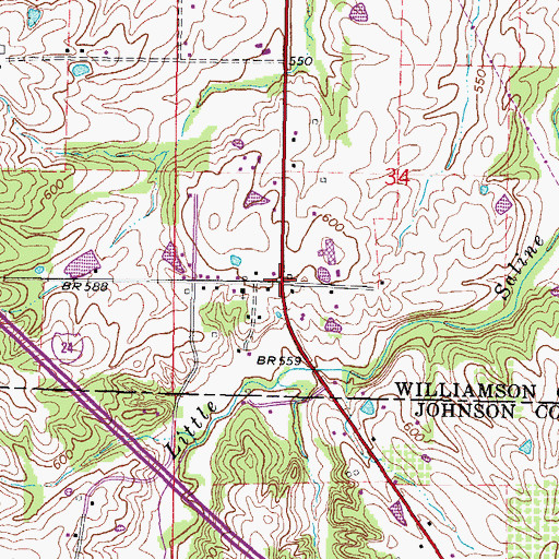 Topographic Map of Pulleys Mill, IL