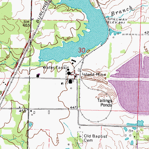 Topographic Map of Inland Mine, IL