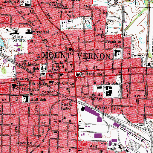 Topographic Map of Jefferson County Courthouse, IL