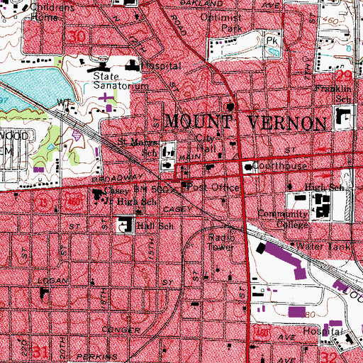 Topographic Map of Mount Vernon Carrier Annex Post Office, IL
