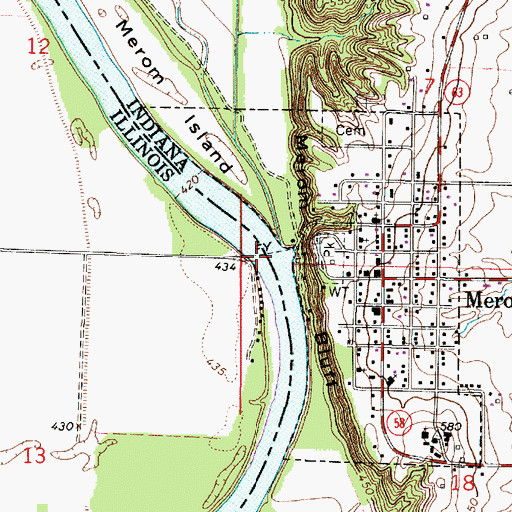Topographic Map of Merom Ferry, IL