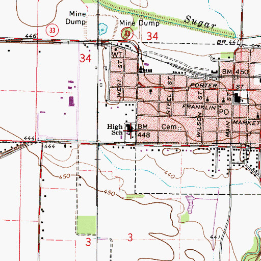 Topographic Map of Palestine High School, IL
