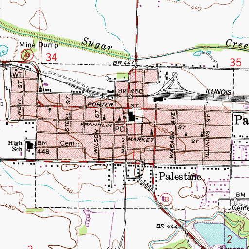 Topographic Map of Palestine Post Office, IL