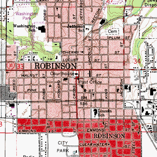 Topographic Map of Robinson Post Office, IL