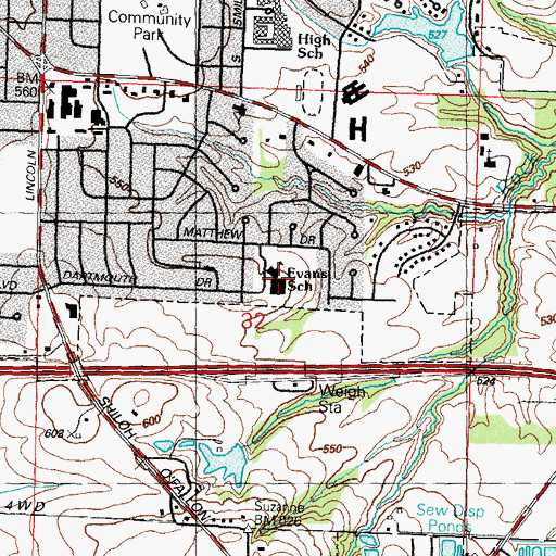 Topographic Map of Laverna Evans Elementary School, IL