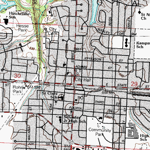 Topographic Map of O'Fallon City Hall, IL