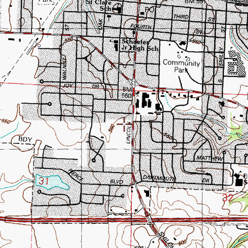Topographic Map of O'Fallon Post Office, IL