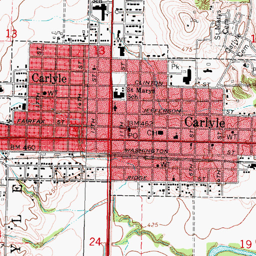 Topographic Map of Carlyle Post Office, IL