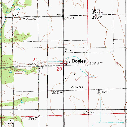 Topographic Map of Doyles, IL