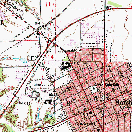 Topographic Map of Marshall Junior High School, IL