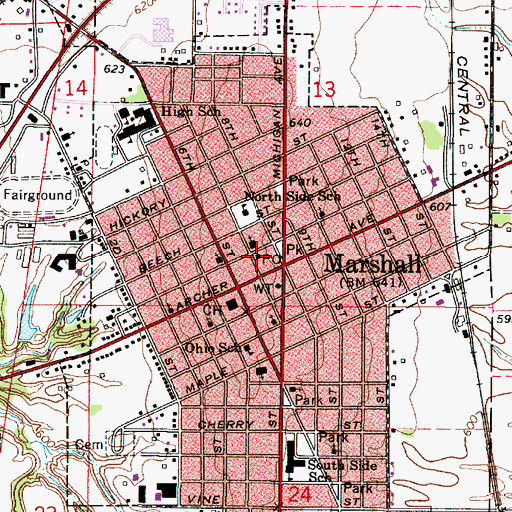 Topographic Map of Marshall Post Office, IL
