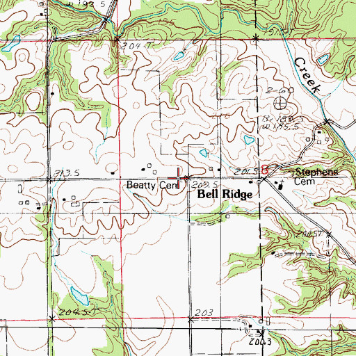 Topographic Map of Beatty Cemetery, IL