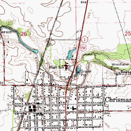 Topographic Map of Chrisman High School, IL