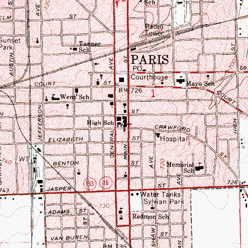 Topographic Map of Paris High School, IL