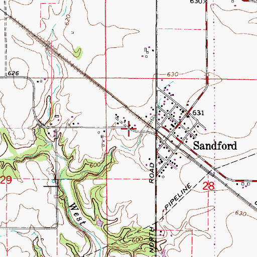 Topographic Map of West Sandford, IL