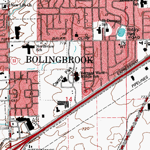 Topographic Map of Bernard J Ward Middle School, IL