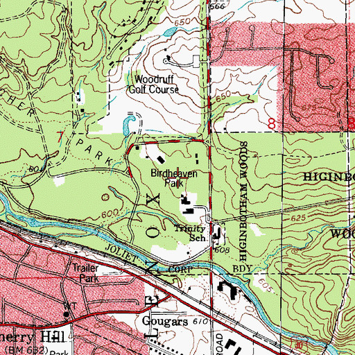 Topographic Map of Birdheaven Park, IL