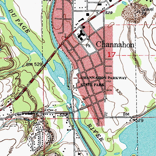 Topographic Map of Channahon Parkway State Park, IL