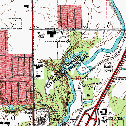 Topographic Map of Hammel Woods County Forest Preserve, IL
