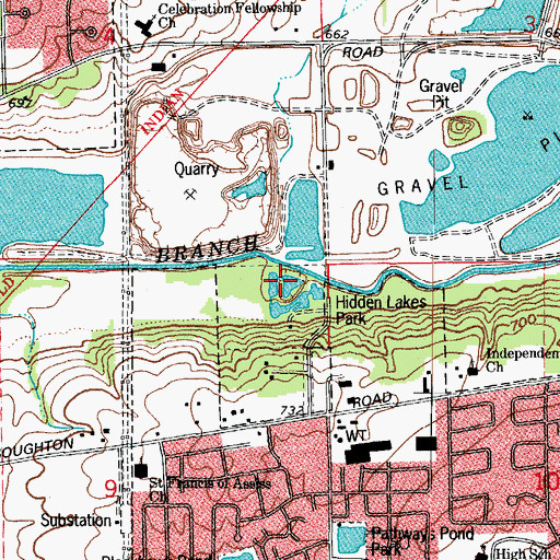 Topographic Map of Hidden Lakes Park, IL