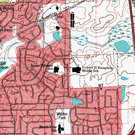 Topographic Map of Hubert H Humphrey Middle School, IL