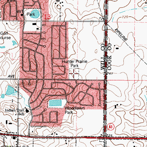 Topographic Map of Hunter Prairie Park, IL