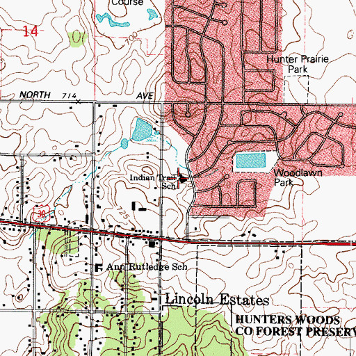 Topographic Map of Indian Trail Elementary School, IL