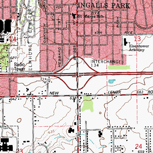 Topographic Map of Interchange 134, IL