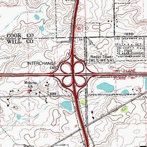 Topographic Map of Interchange 145, IL