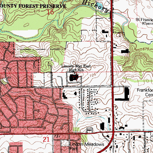 Topographic Map of Lincoln-Way East High School, IL