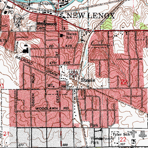 Topographic Map of Lions Park, IL