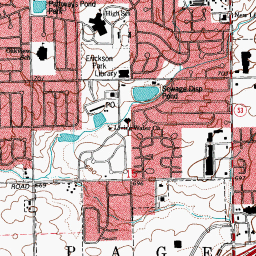 Topographic Map of Living Water Assembly of God Church, IL