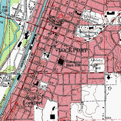 Topographic Map of Lockport Township High School, IL