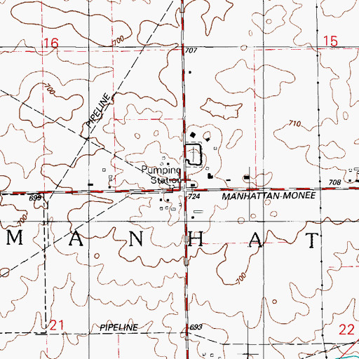Topographic Map of Manhattan Center School (historical), IL