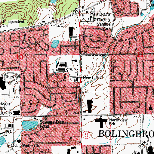 Topographic Map of New Life Lutheran Church, IL