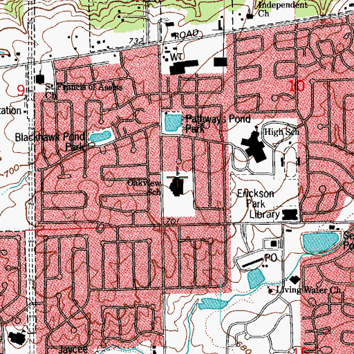 Topographic Map of Oak View Elementary School, IL