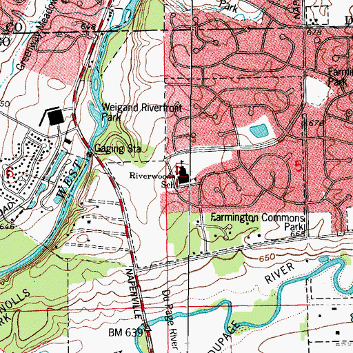 Topographic Map of Riverwoods School, IL