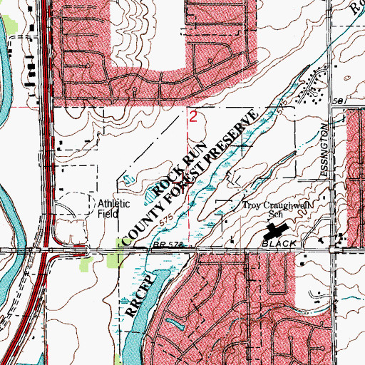 Topographic Map of Rock Run County Forest Preserve, IL