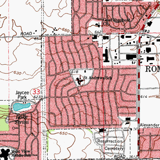 Topographic Map of Saint Andrews School, IL