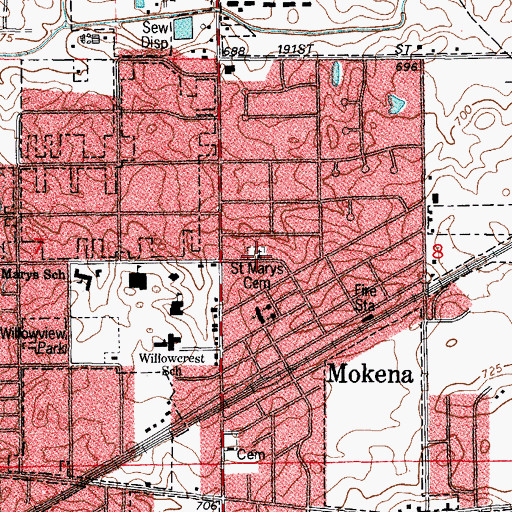 Topographic Map of Saint Mary's Catholic Cemetery, IL