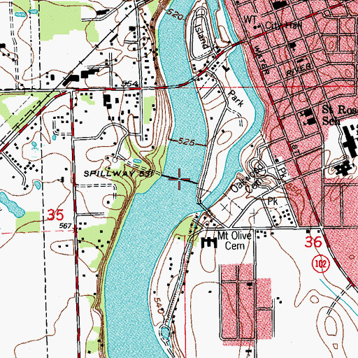 Topographic Map of Spillway 531, IL