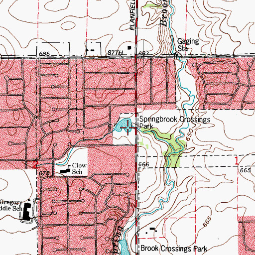 Topographic Map of Springbrook Crossings Park, IL