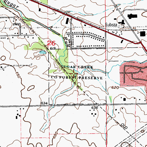 Topographic Map of Sugar Creek County Forest Preserve, IL