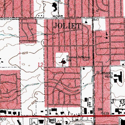 Topographic Map of Thomas Jefferson Elementary School, IL