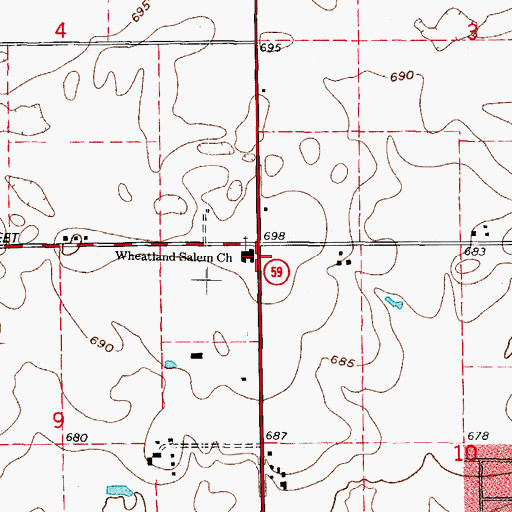 Topographic Map of Wheatland Salem Church, IL