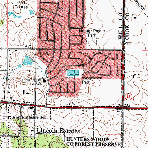 Topographic Map of Woodlawn Park, IL